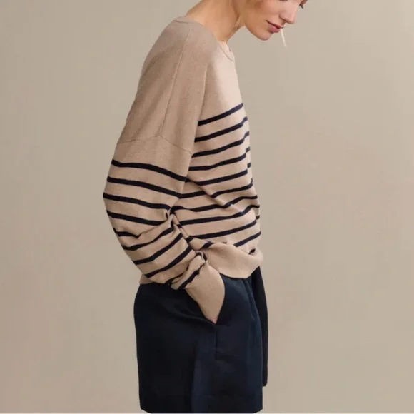 NWOT Jenni Kayne Avery Crewneck Sweater Striped Minimalist Neutral Essentials M - Picture 2 of 7